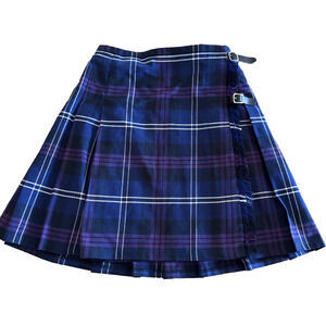 SCOTTISH HIGHLAND The KILT Y 10 PURPLE BLUE WHITE TARTAN PLAID SKIRT Belt Strap